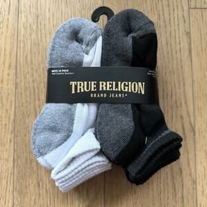 True Religion Boys 10 Pack Low Cut Socks Size 6-8.5 Black White Grey NWT
